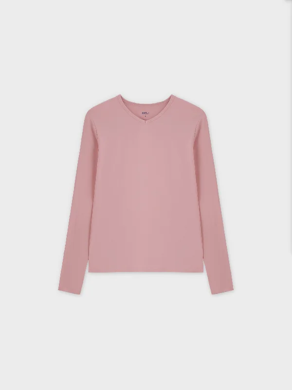 Basic High V Tee LS-Rose