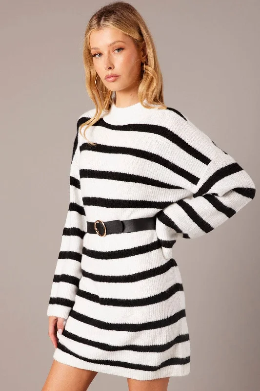 Black Stripe Knit Jumper Dress Mini