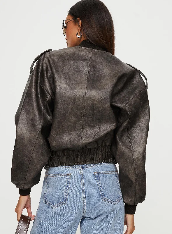 Casey Faux Leather Biker Jacket Chocolate