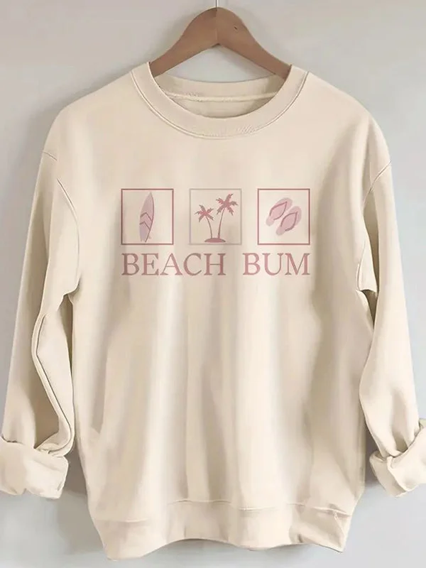 Long Sleeve Sporty Beach Bum Print Sweatshirt Pullover