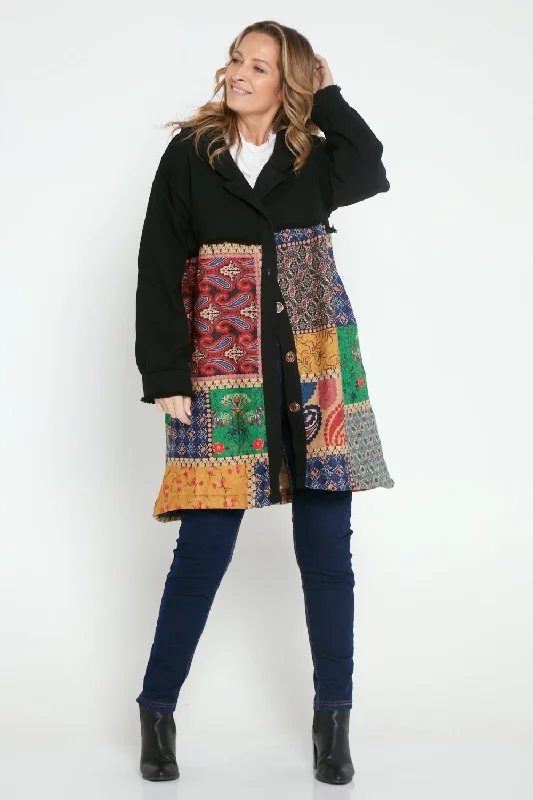 Maggie Chenille Knit & Canvas Coat - Mosaic Patchwork