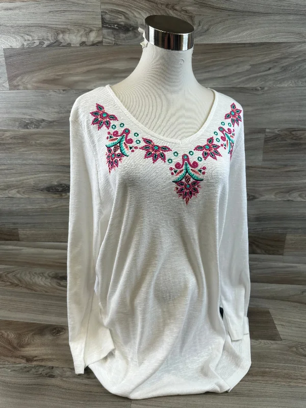 Pink & White Top Long Sleeve Kim Rogers, Size Xl