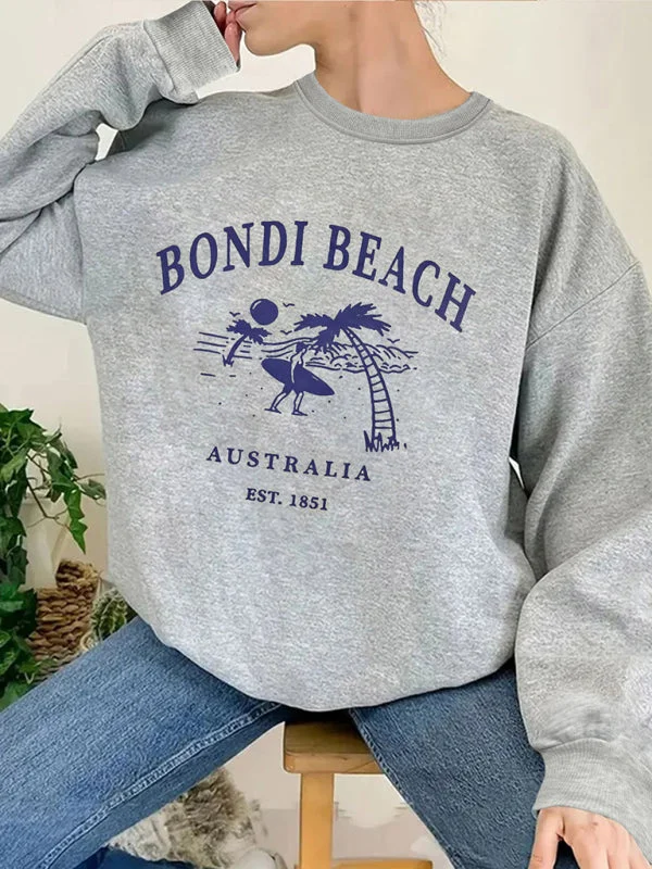 Sporty Long Sleeve Letter Print Pullover Sweatshirt