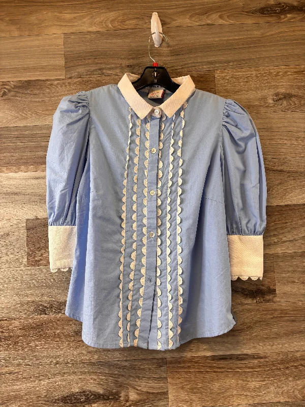 Top 3/4 Sleeve By Gretchen Scott In Blue & White, Size: M