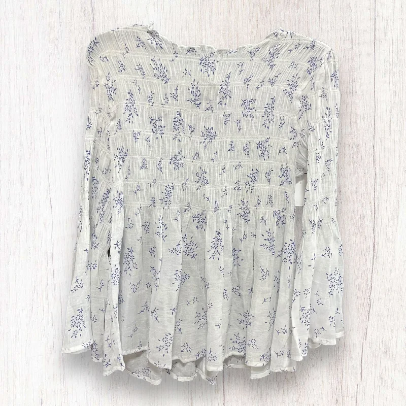 Top Long Sleeve By Adiva In Blue & White, Size: M