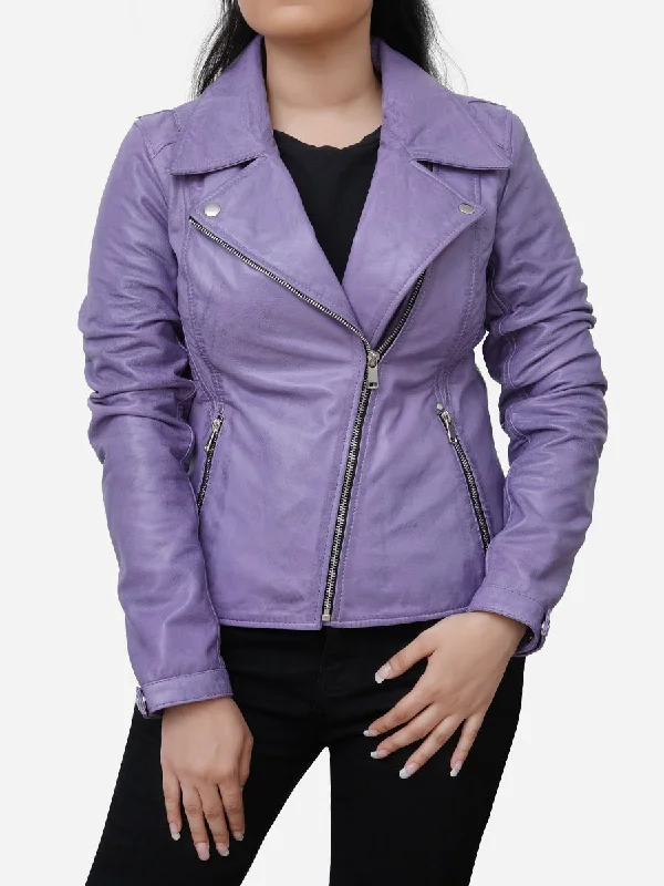 Aurora Slim Fit Purple Real Leather Moto Jacket