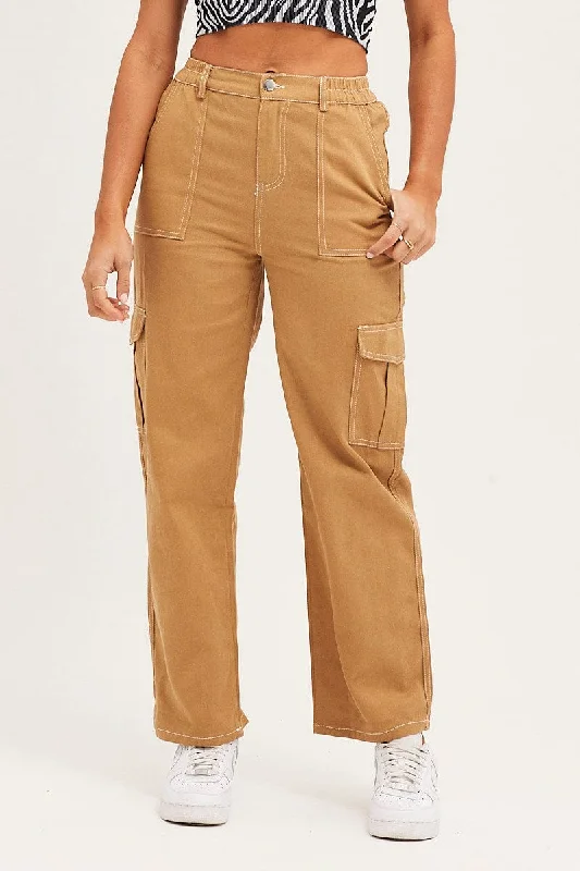 Beige Cargo Pants Out Pocket