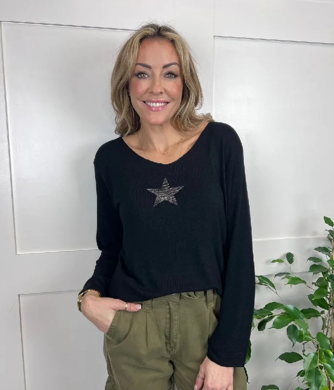 Black Diamante Star Lightweight Jumper