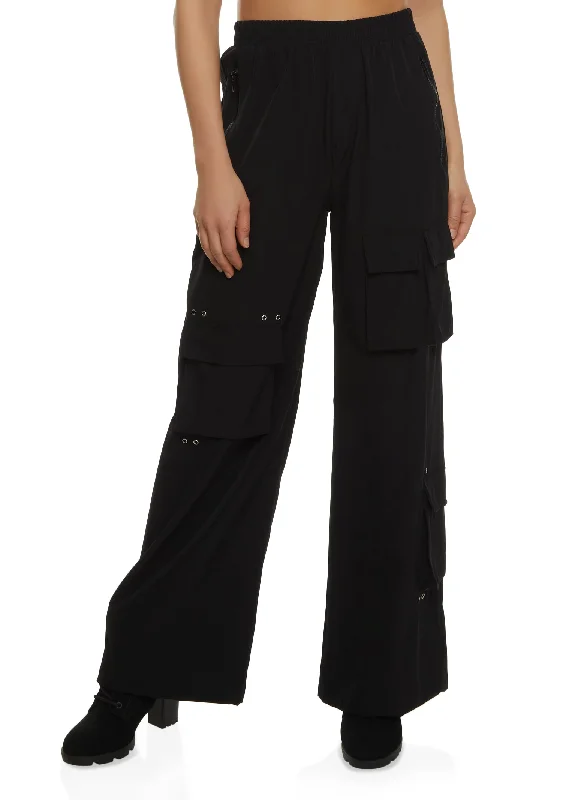 Nylon Wide Leg Cargo Pocket Pants