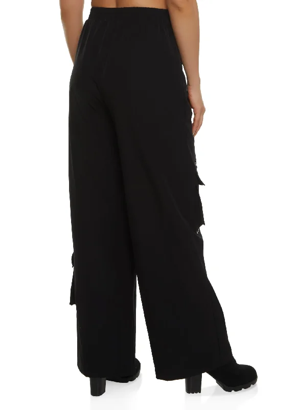 Nylon Wide Leg Cargo Pocket Pants