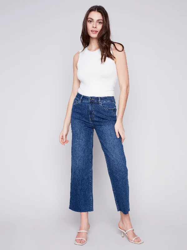 Flared Jeans with Raw Edge - Indigo