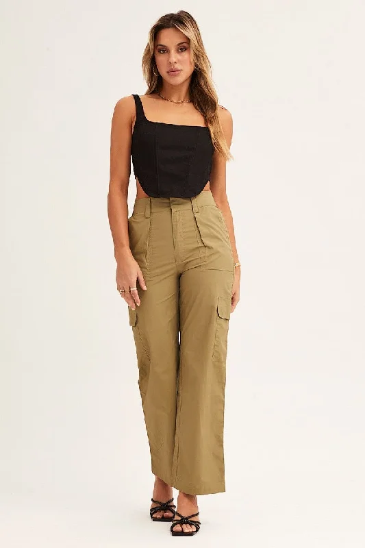 Green Cargo Pants Mid Rise