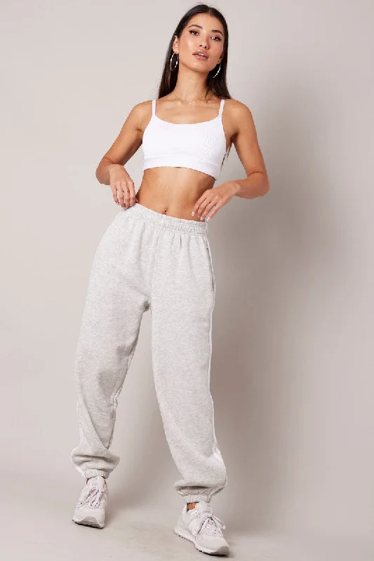 Grey Track Pants Side Stripe Jogger