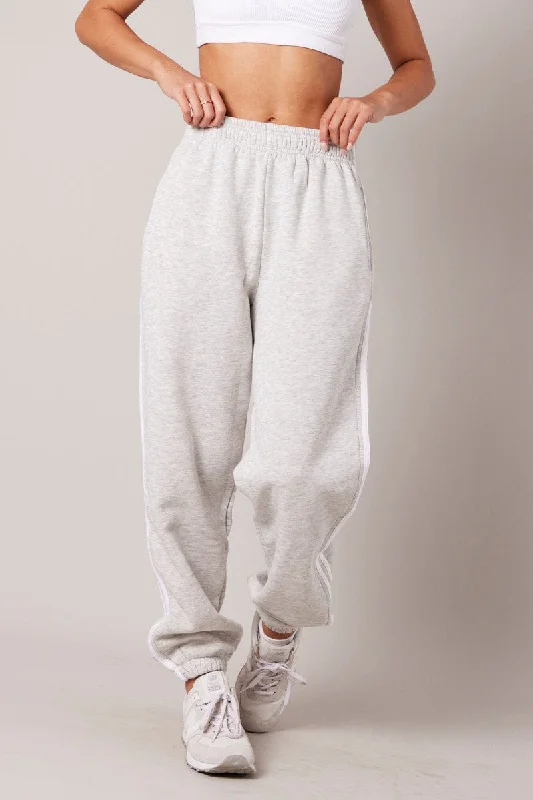 Grey Track Pants Side Stripe Jogger