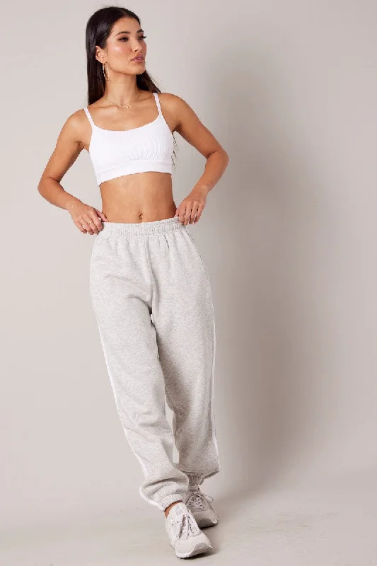 Grey Track Pants Side Stripe Jogger