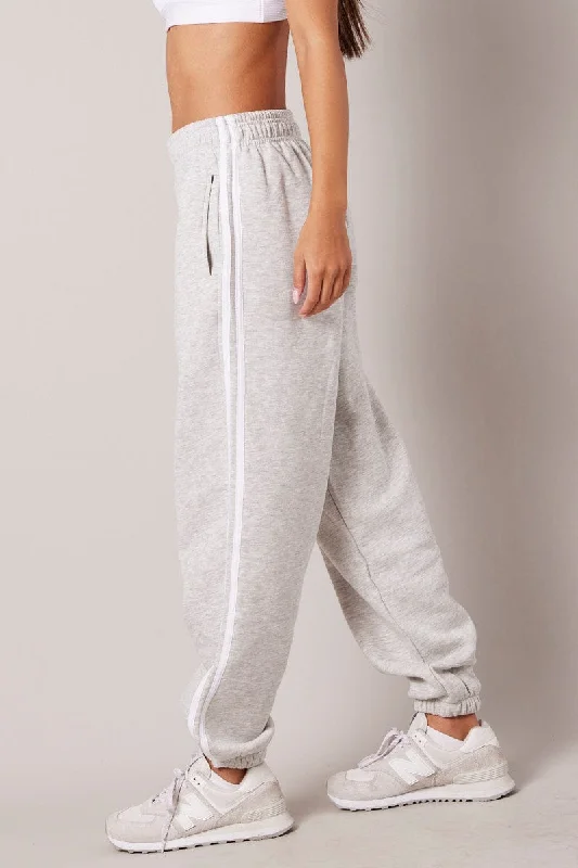 Grey Track Pants Side Stripe Jogger