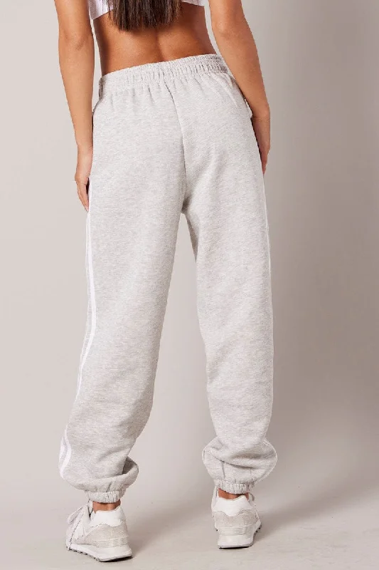 Grey Track Pants Side Stripe Jogger