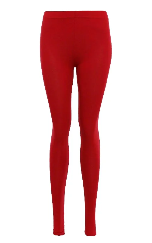 Ladies Viscose Red Leggings Summer Plain Stretchy Soft Elasticated Full Length