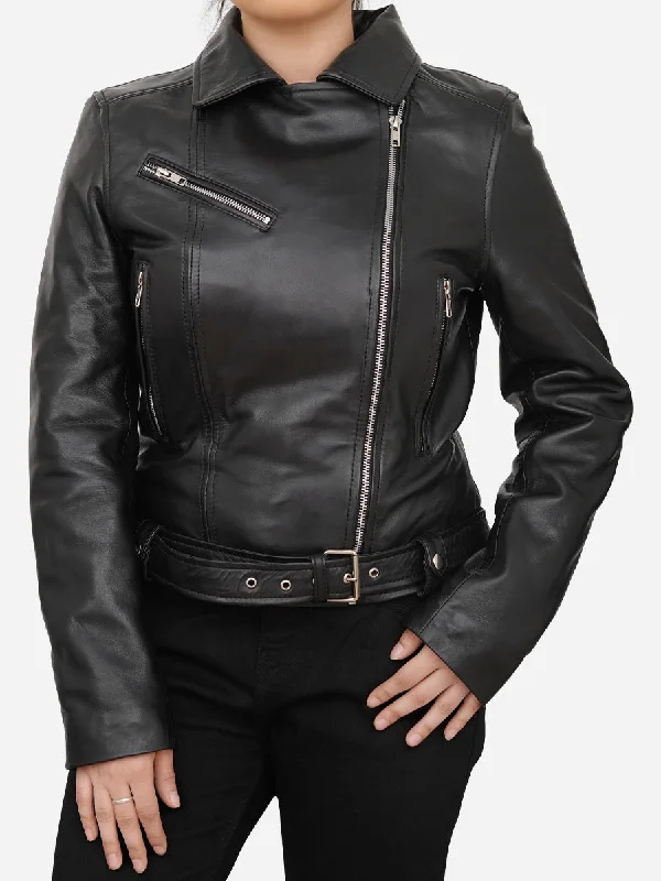 Margaret Slim Fit Black Leather Moto Jacket