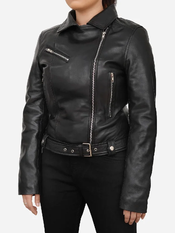 Margaret Slim Fit Black Leather Moto Jacket