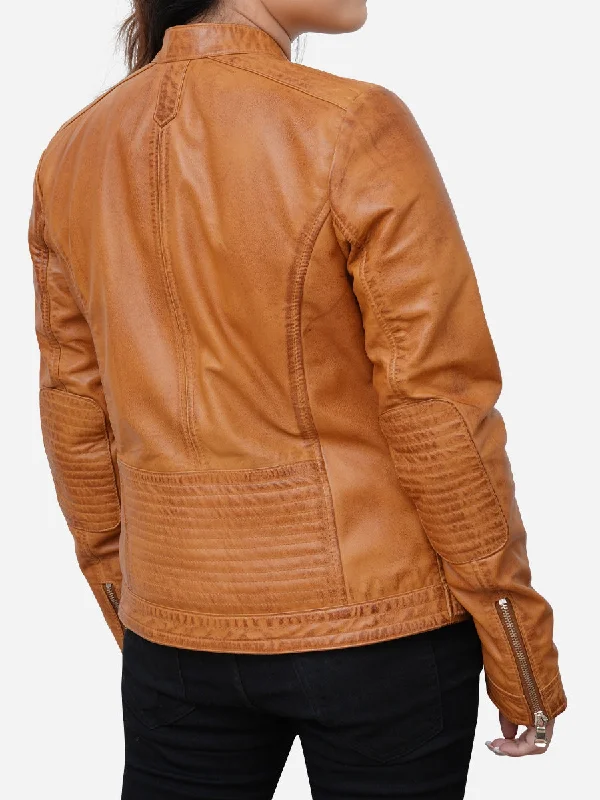 Maria Casual Distressed Brown Leather Biker Jacket