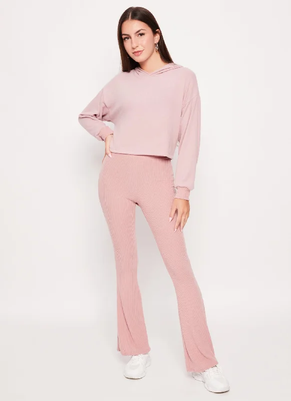 Brushed Rib Knit Flared Pants