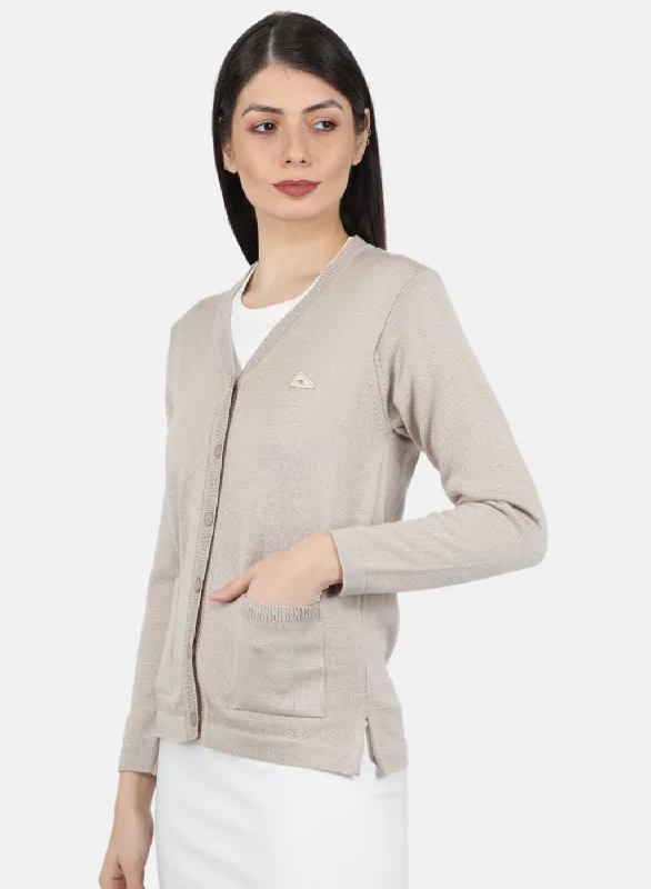 Women Beige Solid Cardigan