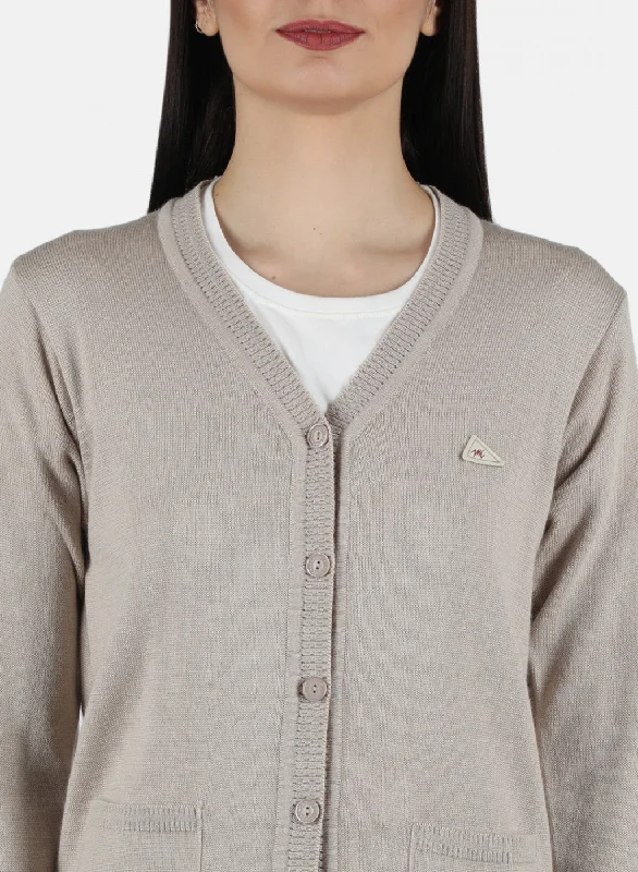 Women Beige Solid Cardigan