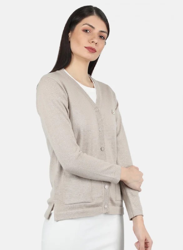 Women Beige Solid Cardigan