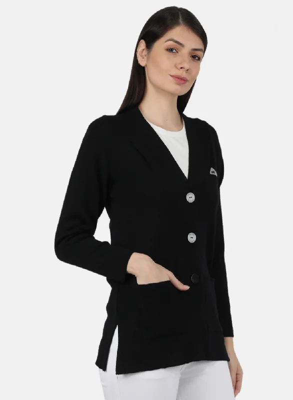 Women Black Solid Cardigan