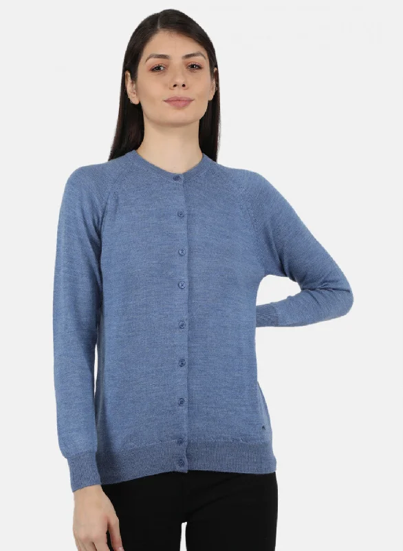 Women Blue Solid Cardigan