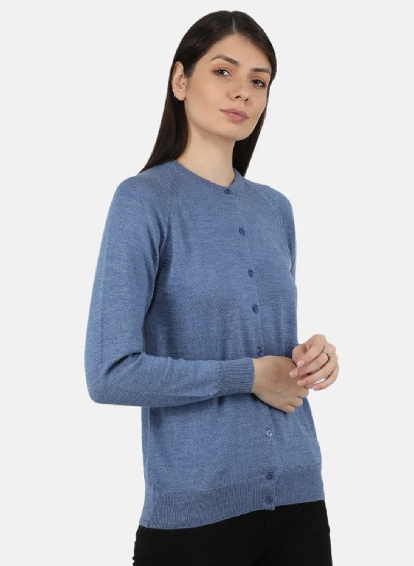 Women Blue Solid Cardigan