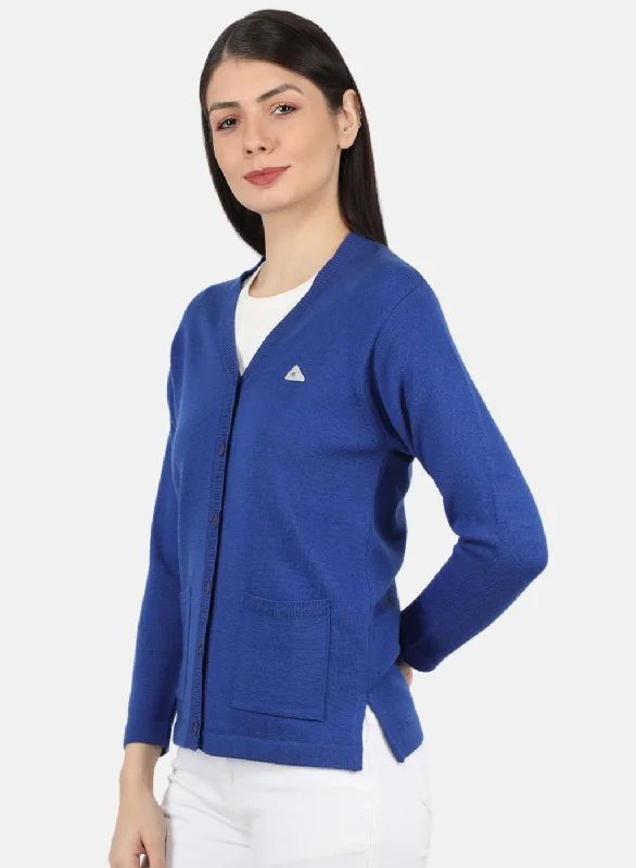 Women Blue Solid Cardigan