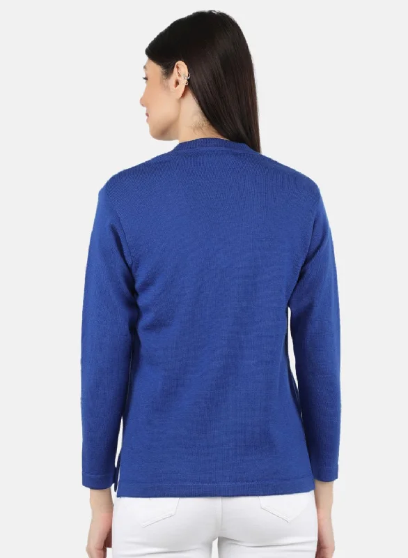 Women Blue Solid Cardigan