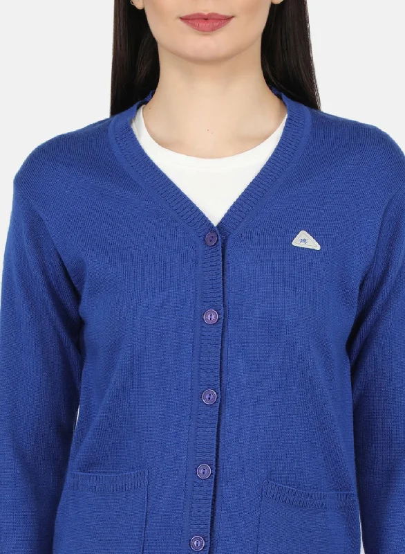 Women Blue Solid Cardigan