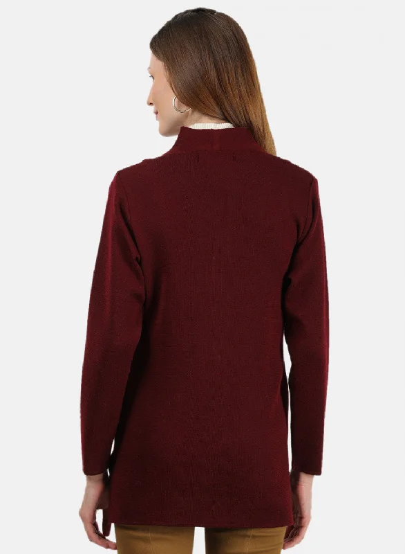 Women Maroon Solid Cardigan