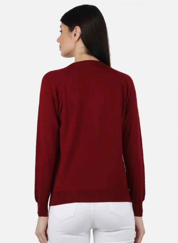 Women Maroon Solid Cardigan