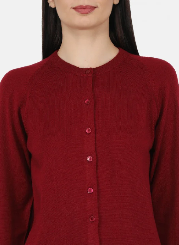 Women Maroon Solid Cardigan