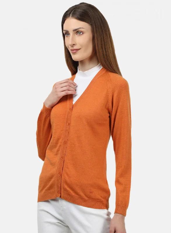 Women Orange Solid Cardigan