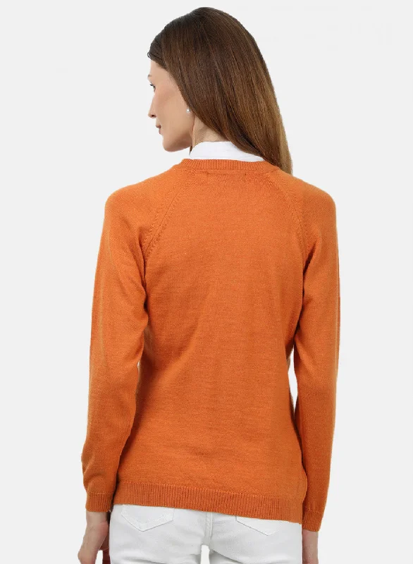 Women Orange Solid Cardigan