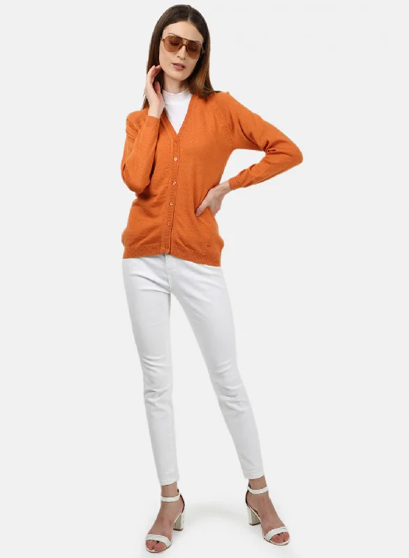 Women Orange Solid Cardigan