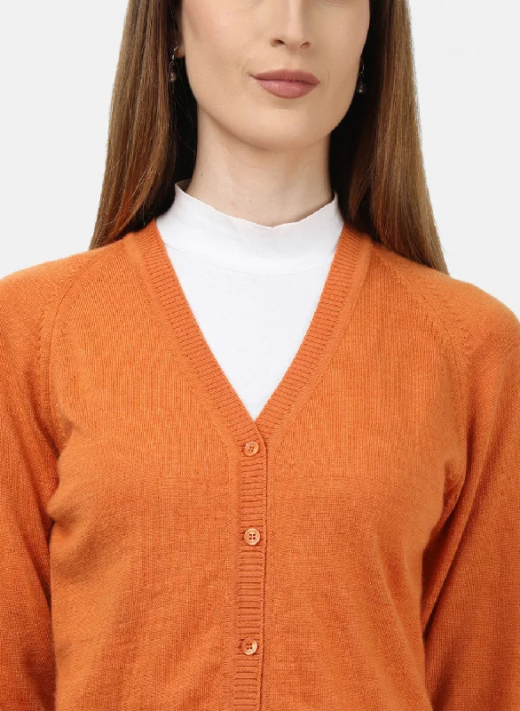 Women Orange Solid Cardigan