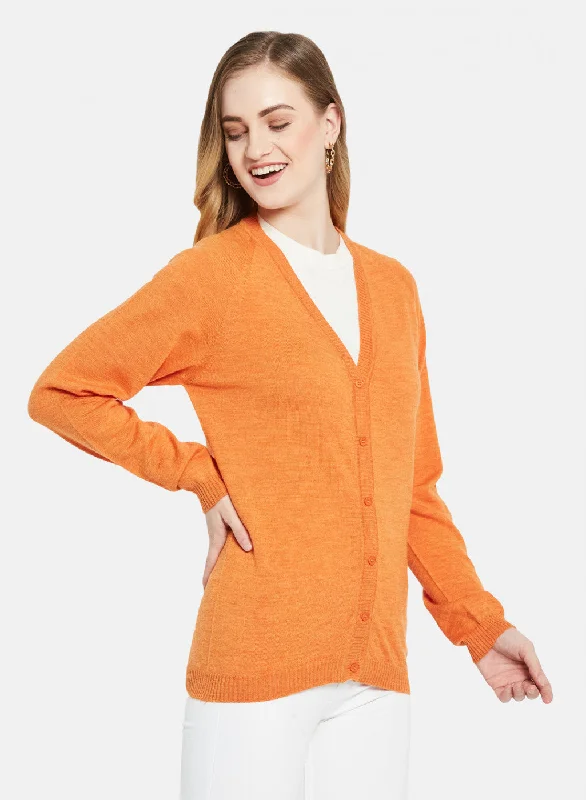 Women Orange Solid Cardigan