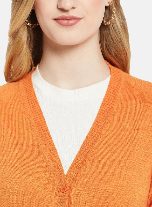 Women Orange Solid Cardigan