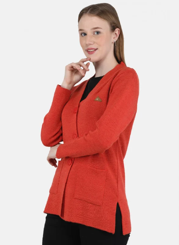 Women Orange Solid Cardigan