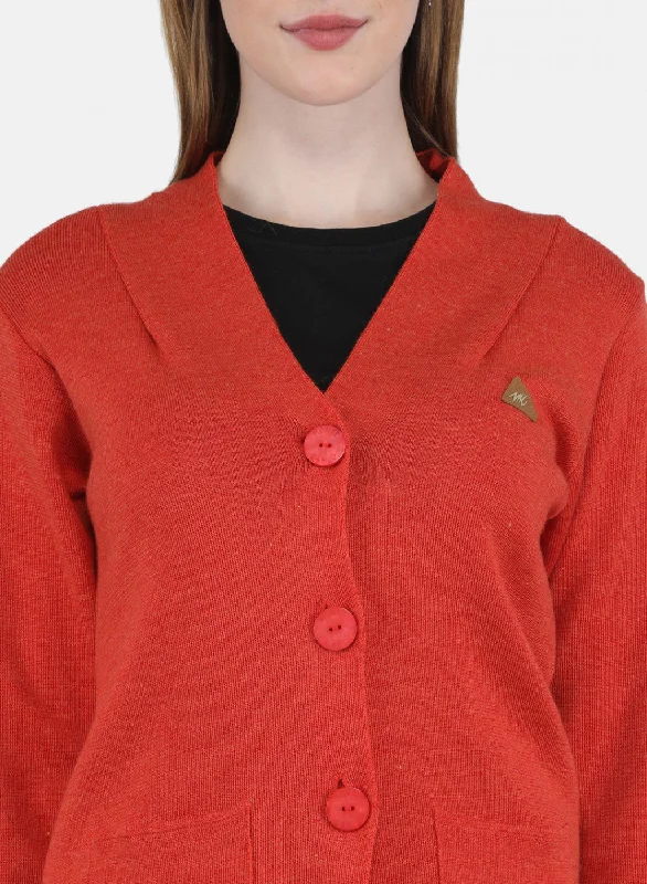 Women Orange Solid Cardigan