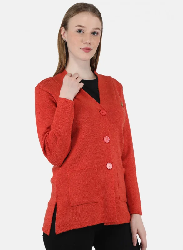 Women Orange Solid Cardigan