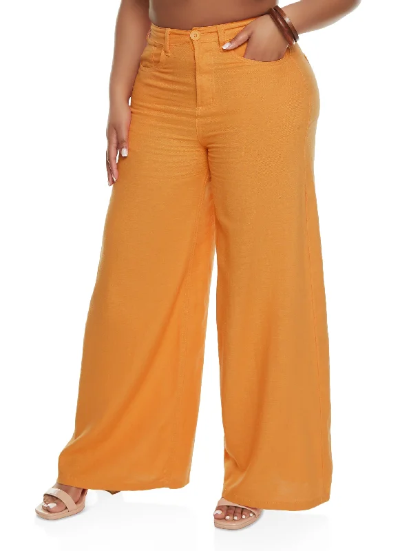 Solid Linen High Waisted Wide Leg Pants