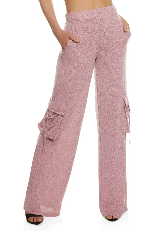 Daisy Brushed Knit Wide Leg Cargo Pocket Pants