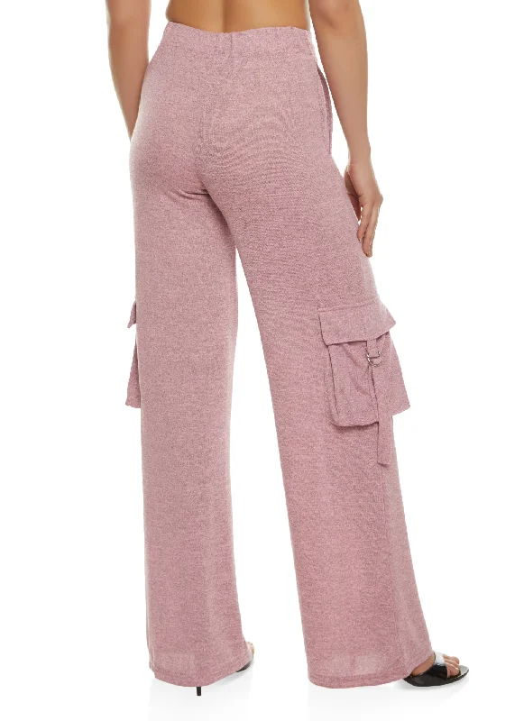 Daisy Brushed Knit Wide Leg Cargo Pocket Pants